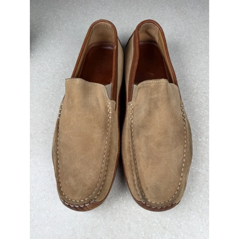 OVERLAND‎ Marco Suede & Leather Moccasin Shoes Khaki Cognac Sz 46 US 12?